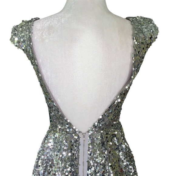 NWT Topshop Silver Sequin Low Back Fit & Flare Mini Dress - 6 - Picture 9 of 16